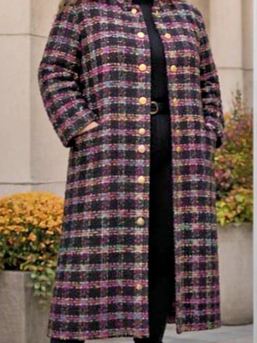 Plus Size Vintage Pendleton Women's Plaid Tweed Coat in Black & Pink